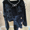 韩国 高端定制 重工钉珠珍珠满天星水钻立体花朵貂绒针织保暖外套