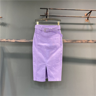 紫色半身裙2024春季韩版新品中长款高腰包臀裙开叉一步裙牛仔长裙