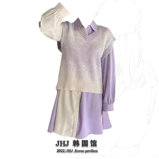 法式甜美秋装搭配一整套2024新款秋冬连衣裙紫色套装女裙子两件套